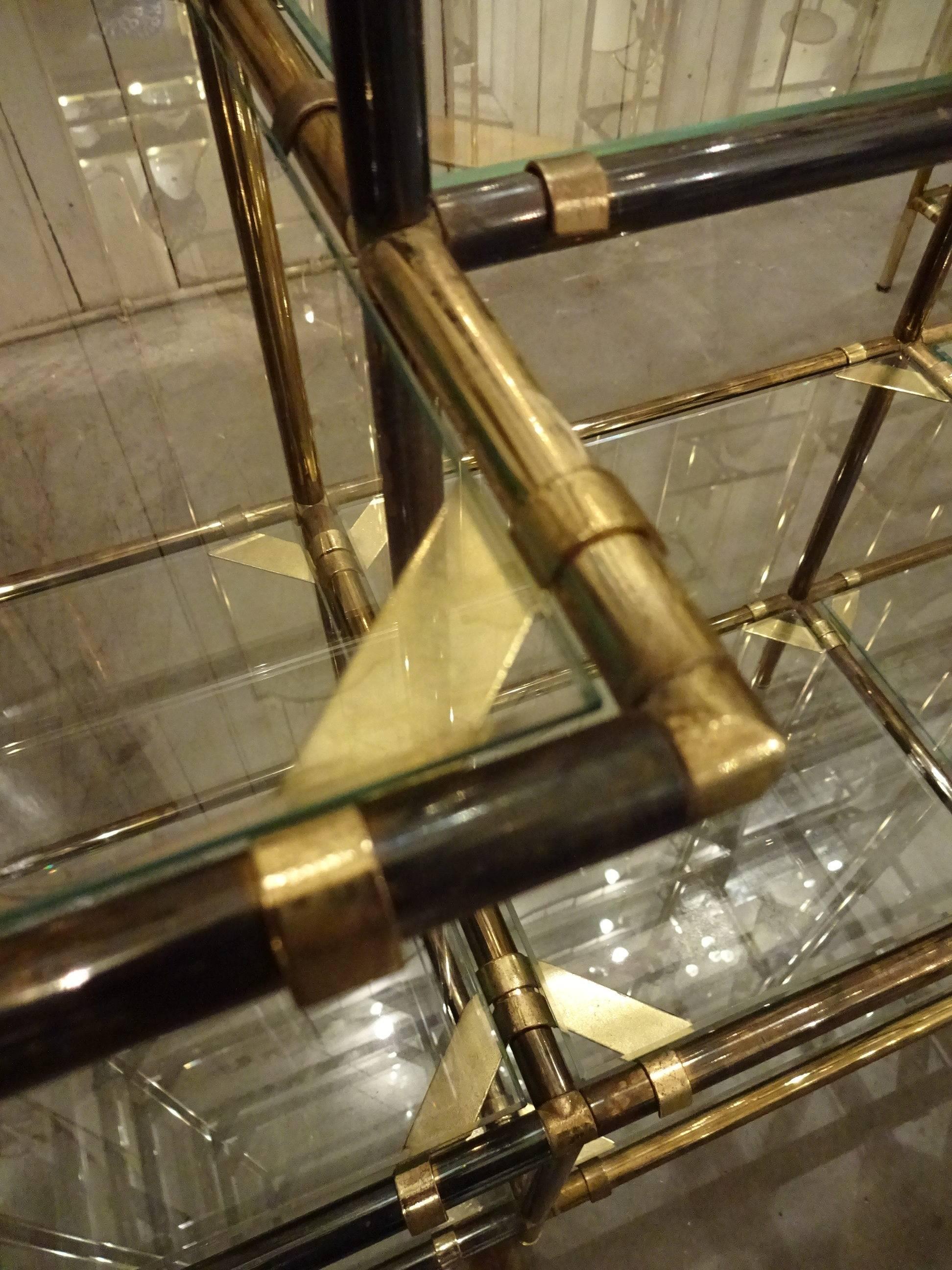 Polished Pair of Italian Brass and Glass Shelving Units