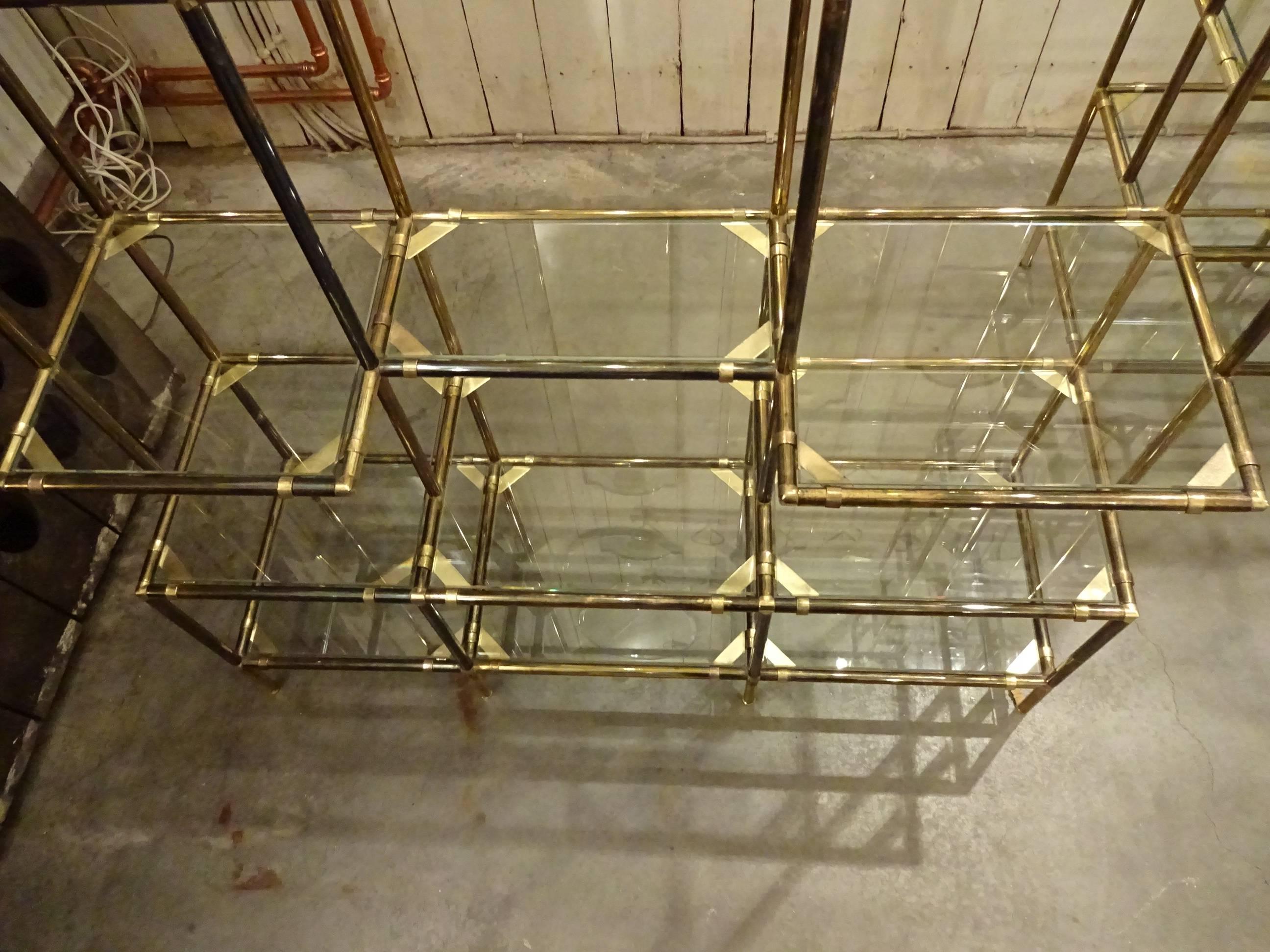 Pair of Italian Brass and Glass Shelving Units In Good Condition In Copenhagen K, DK