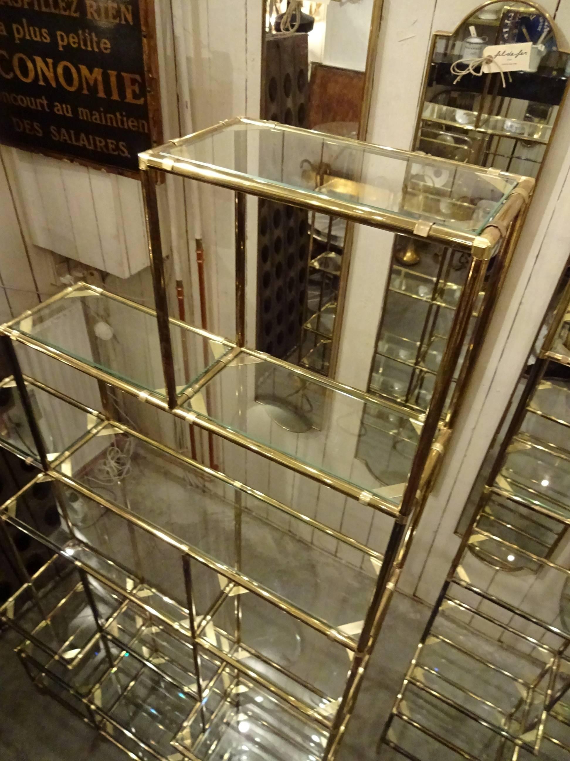 20th Century Pair of Italian Brass and Glass Shelving Units