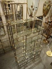 Pair of Italian Brass and Glass Shelving Units