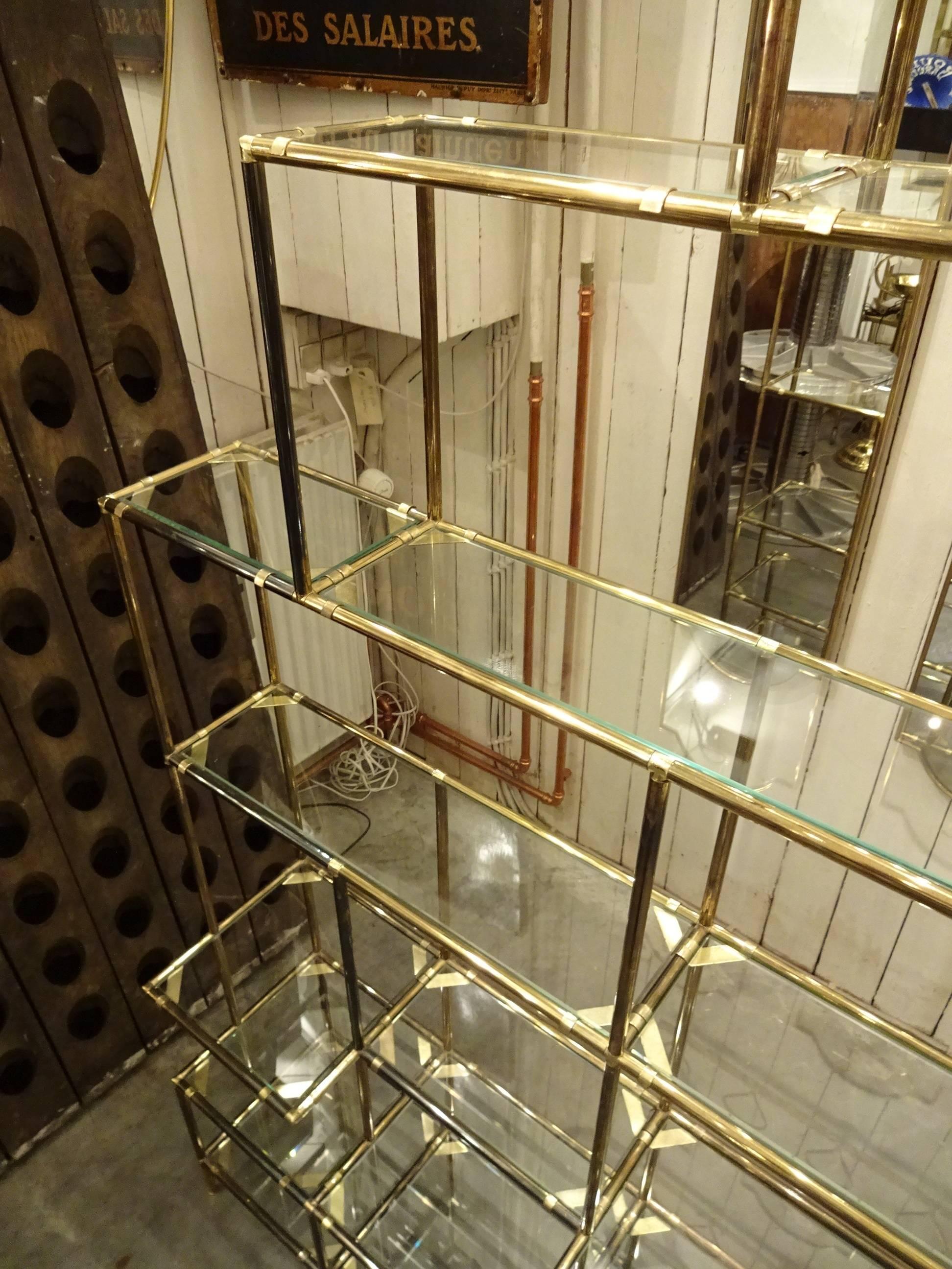Pair of Italian Brass and Glass Shelving Units 3