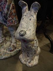 Figure di Tintin e Snowy realizzate con frammenti in stile decoupage