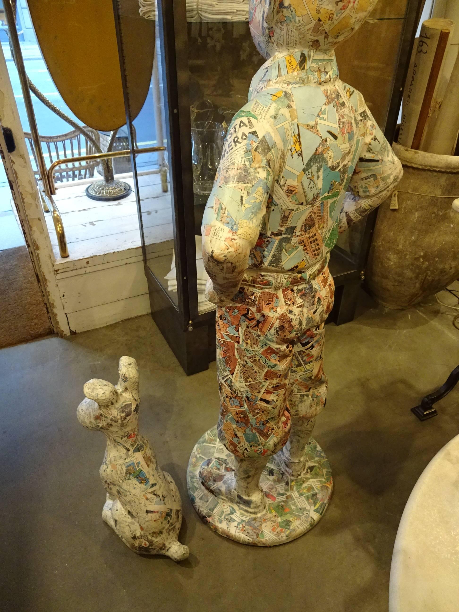 Tintin and Snowy Figures Made in Decoupage Style Fragments In Excellent Condition In Copenhagen K, DK