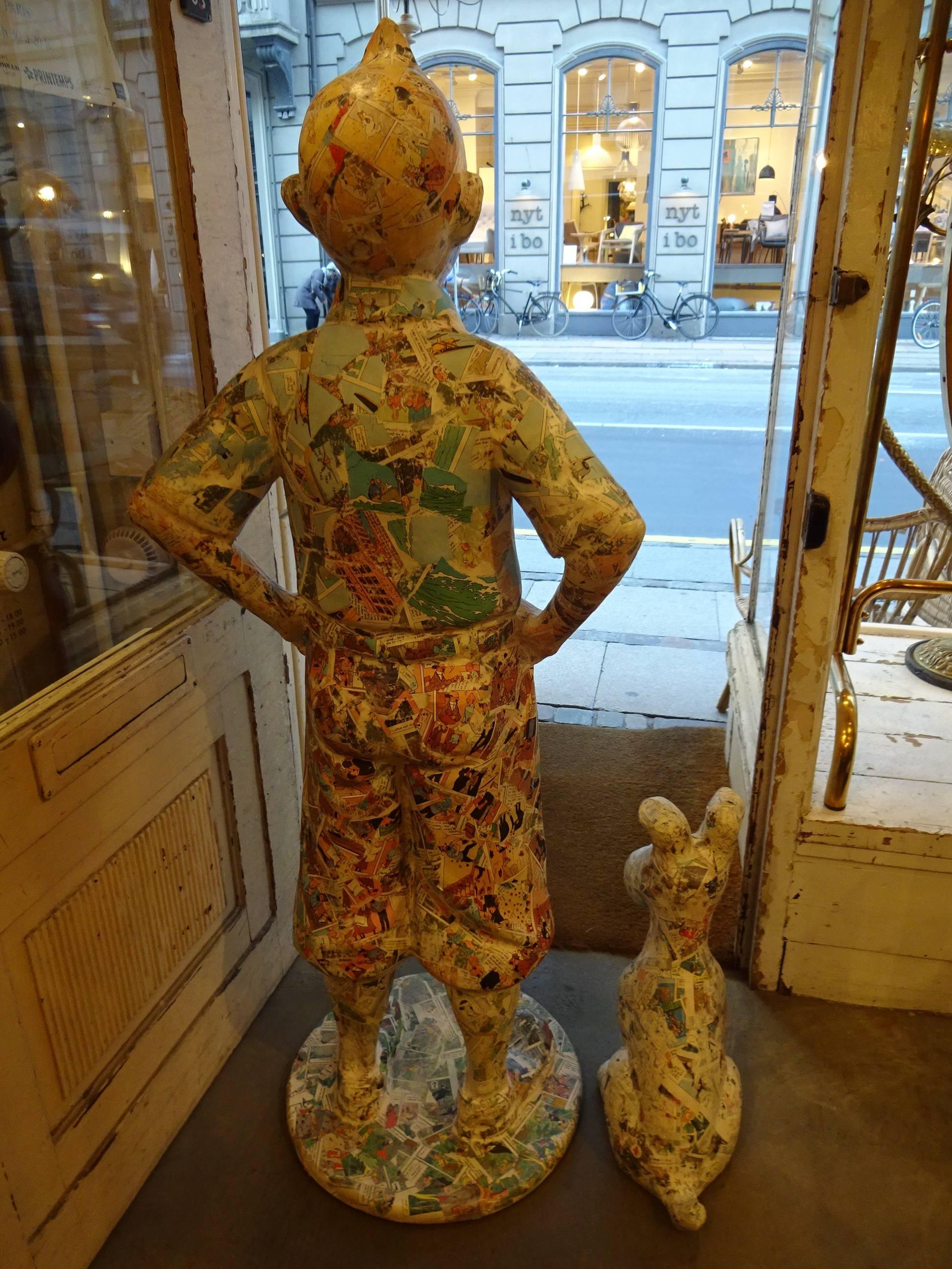 20th Century Tintin and Snowy Figures Made in Decoupage Style Fragments