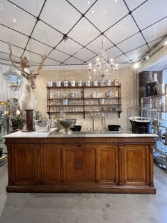 Fantastic Oak and Marble Bar Counter and Shelving Set-Hotel in France, 1920