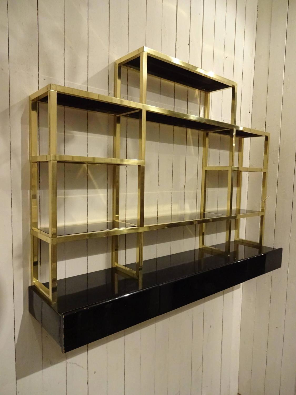 French Brass and Blank Glass Shelving Unit For Sale at 1stdibs