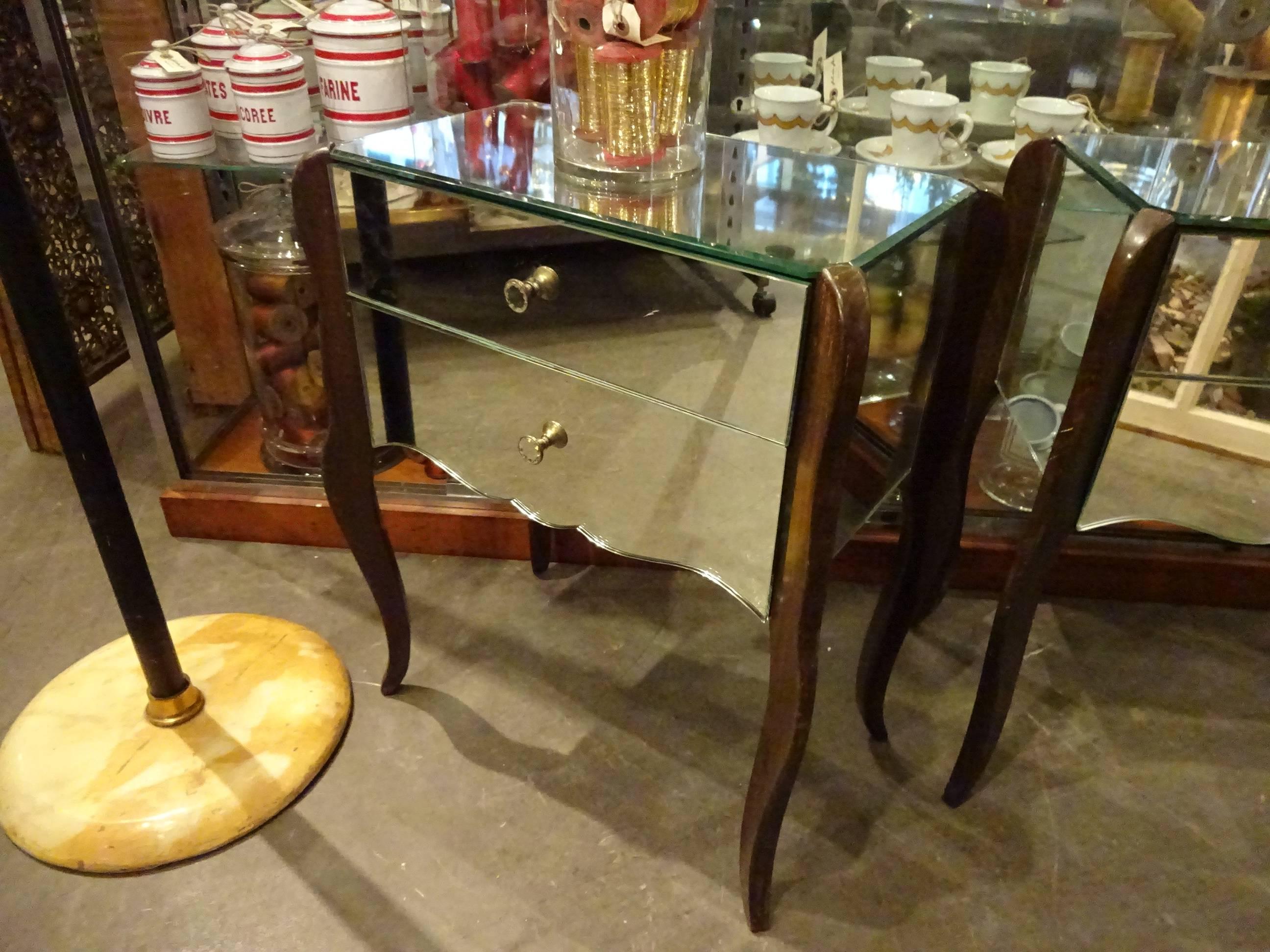mirrored bedside table pair