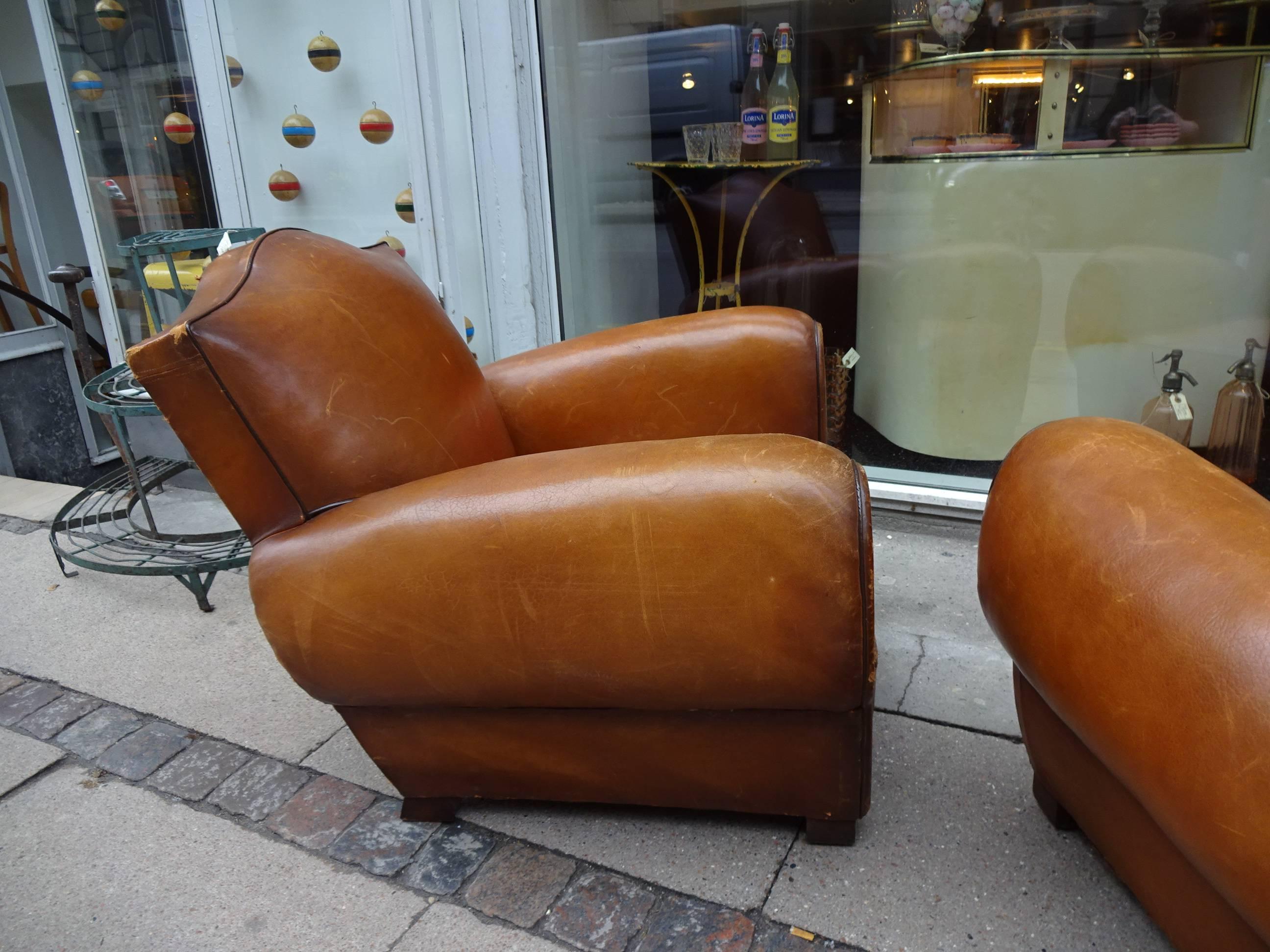 Early 20th Century Leather Club Chairs In Fair Condition In Copenhagen K, DK