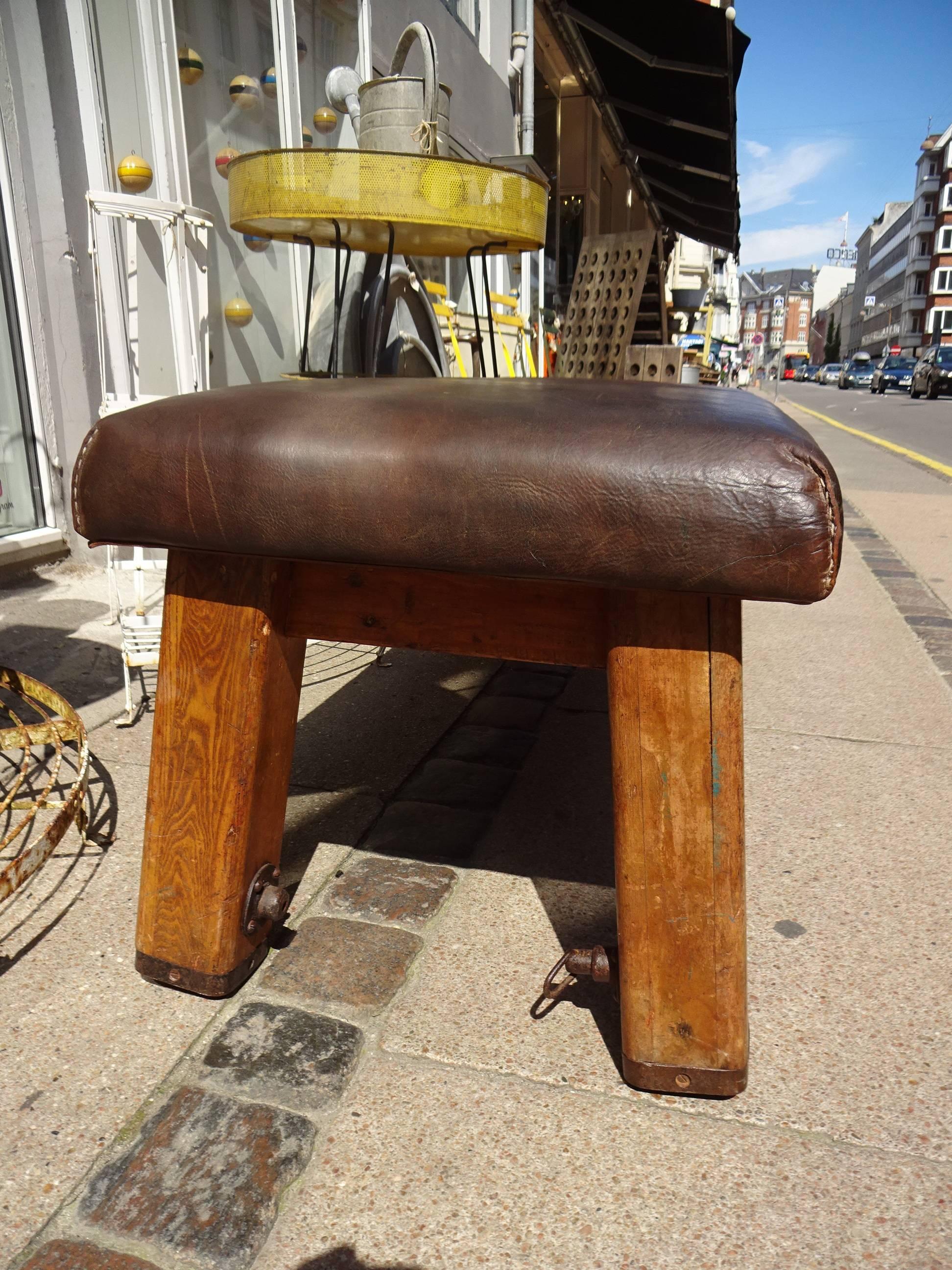 French Early 20th Century Gymnastic Leather Bench