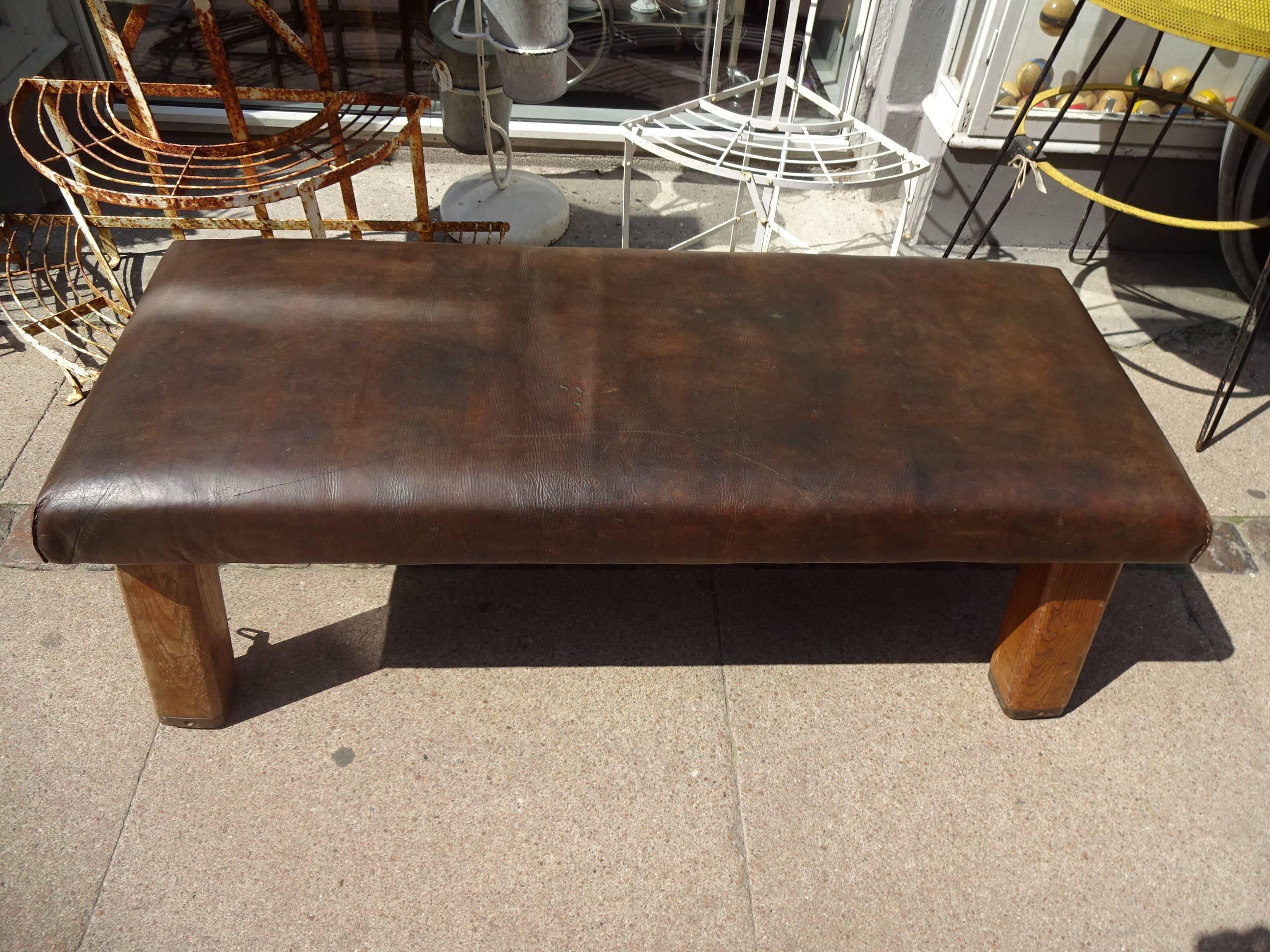 Early 20th Century Gymnastic Leather Bench 1