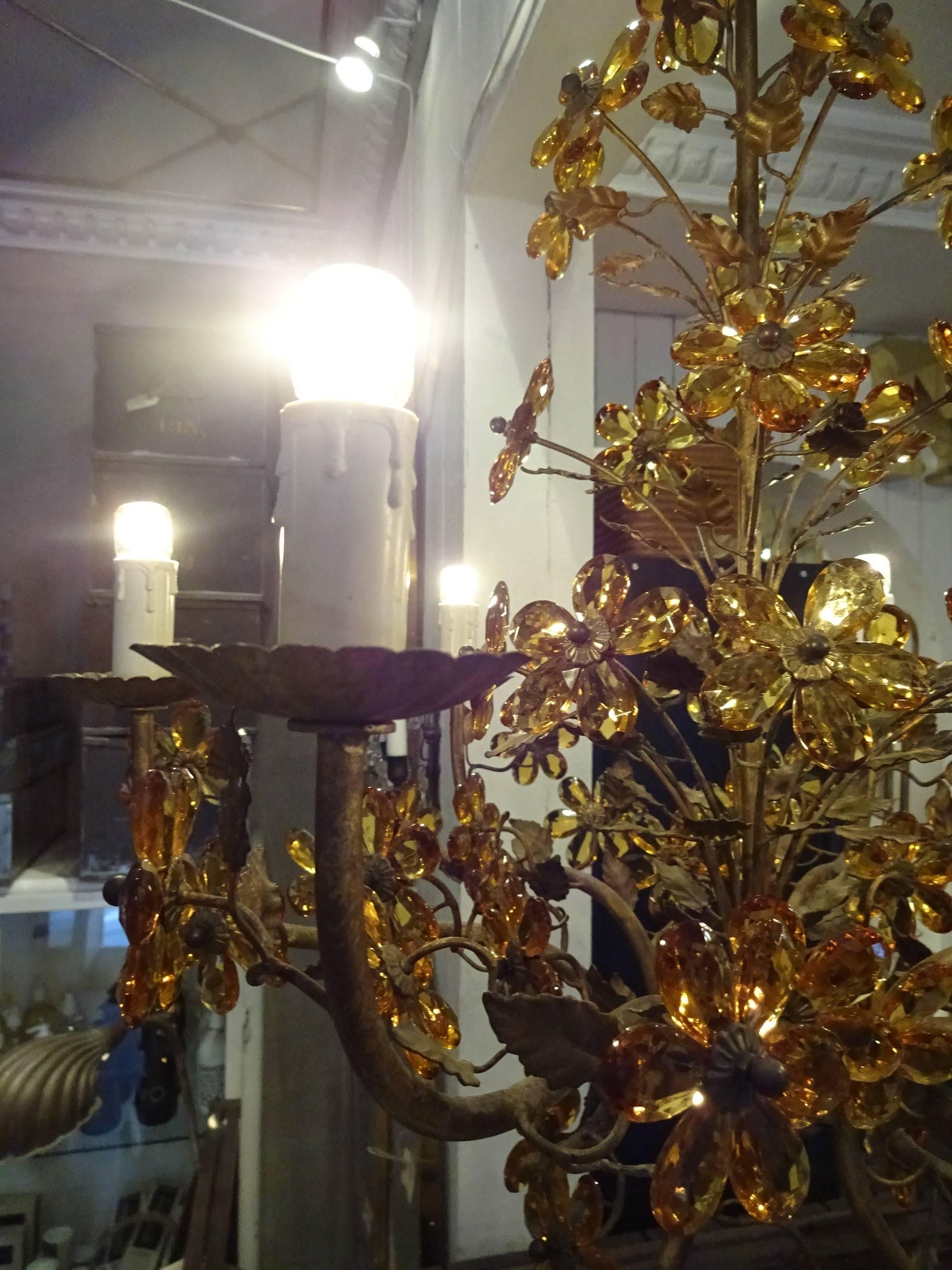 Other Mid-20th Century Amber Colored Crystal Chandelier