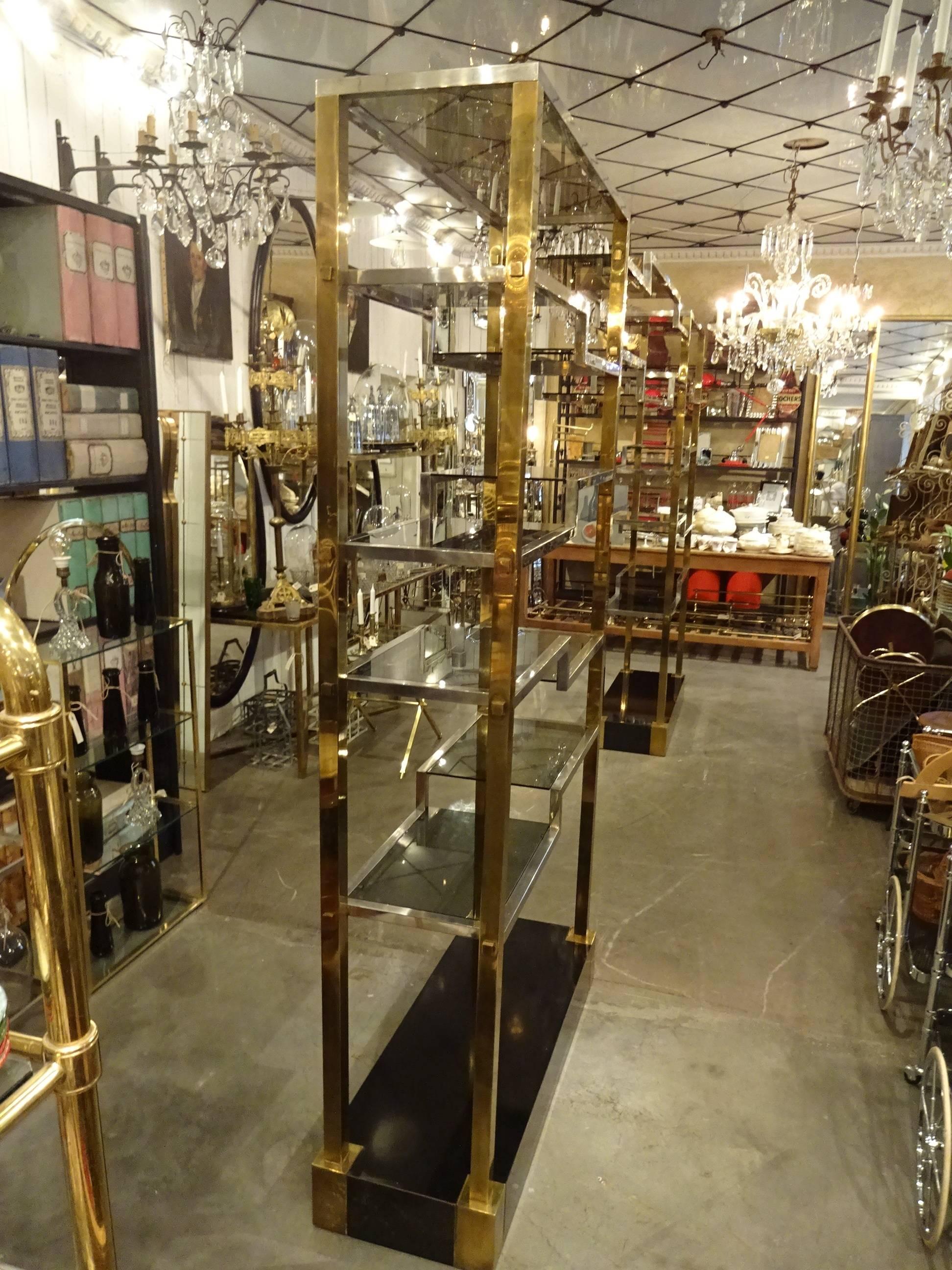 Other Mid-20th Century Large French Brass Shelving Unit