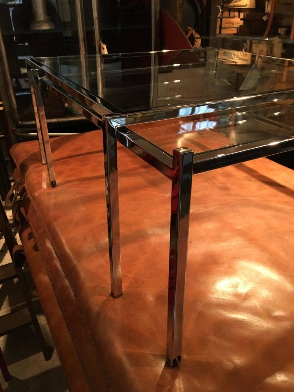 Other 1970s, French Chrome Glass Coffee Table