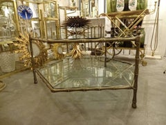 Six-Sided Brass and Glass Coffee Table