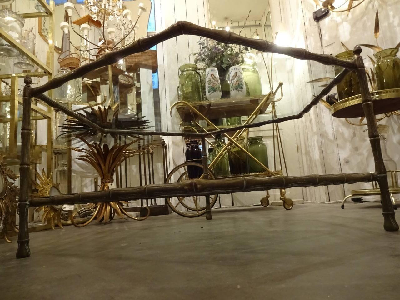 French Six-Sided Brass and Glass Coffee Table