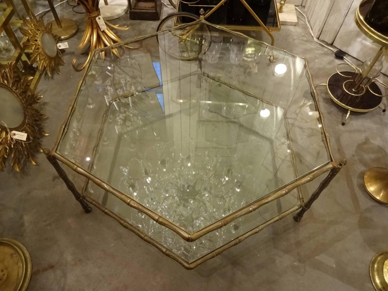 Six-Sided Brass and Glass Coffee Table 1