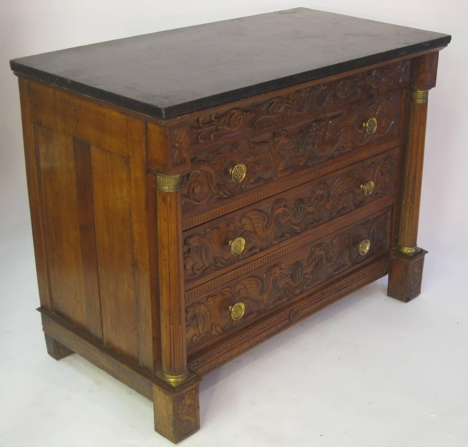 Empire Fruitwood Continental Chest circa 1815 with Marble Top For Sale
