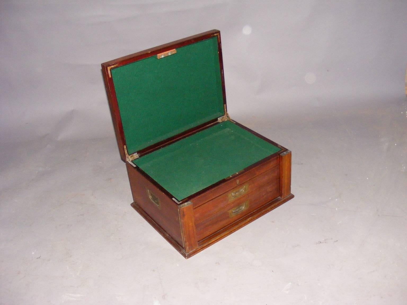 British Mahogany Cabinet Box with Hinged Lid and Trays For Sale