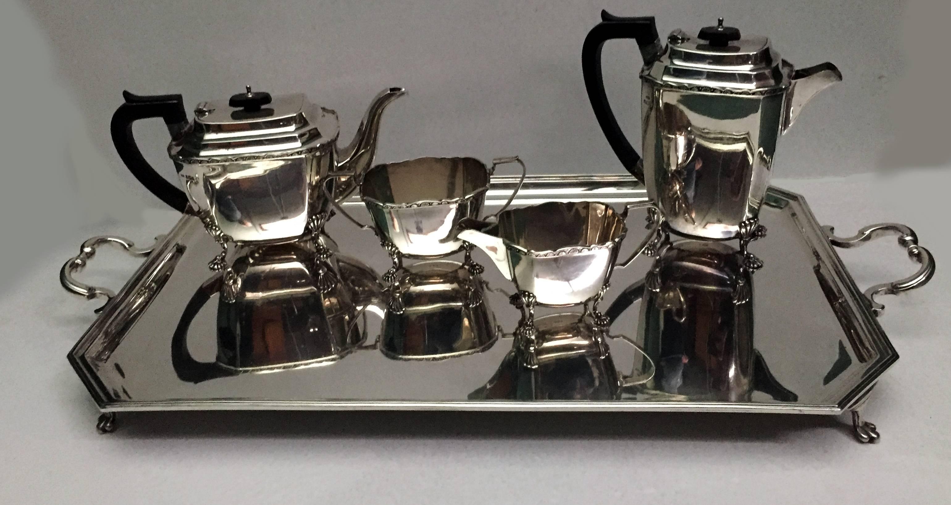 Modern Four-Piece Heavy Solid Silver Tea Set, 1932 Duncan and Scobbie Sheffield For Sale