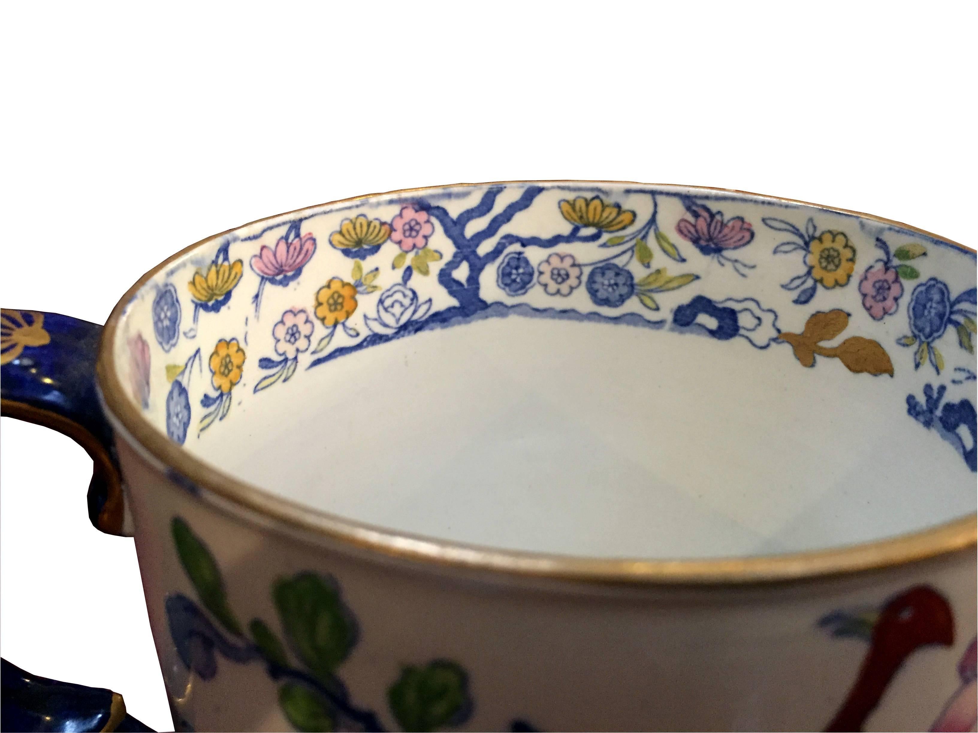 19th Century Antique Large Masons Ironstone China Two Handled Cup, circa 1800 For Sale