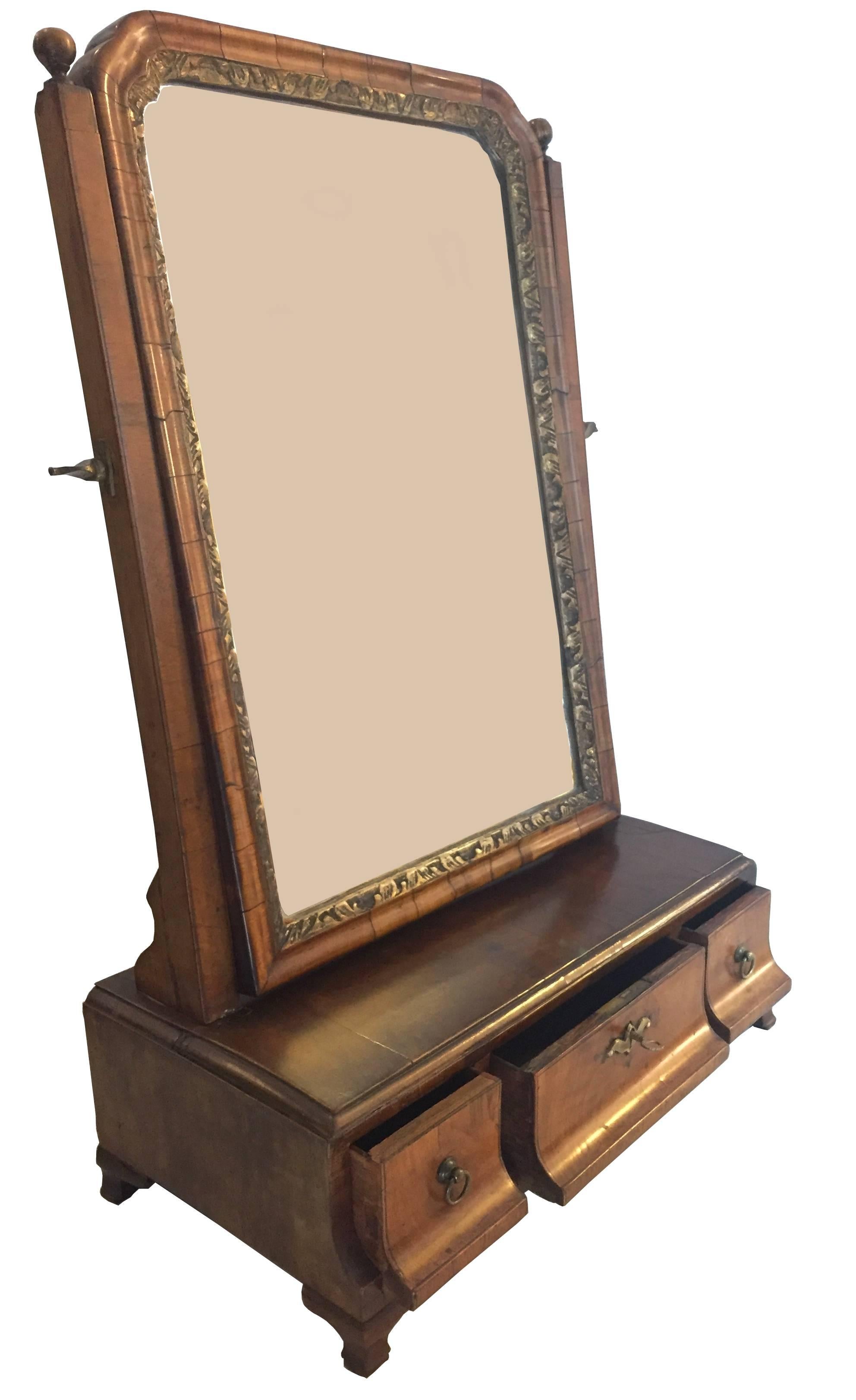 Great Britain (UK) Queen Anne Walnut Box Sole Swing Mirror For Sale