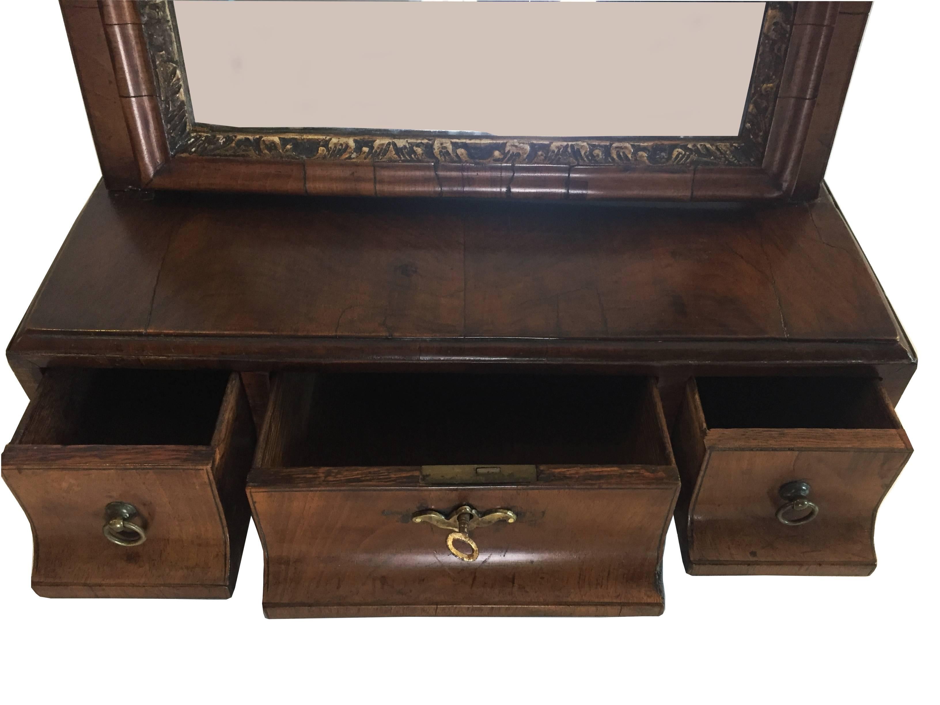 18th Century Queen Anne Walnut Box Sole Swing Mirror For Sale