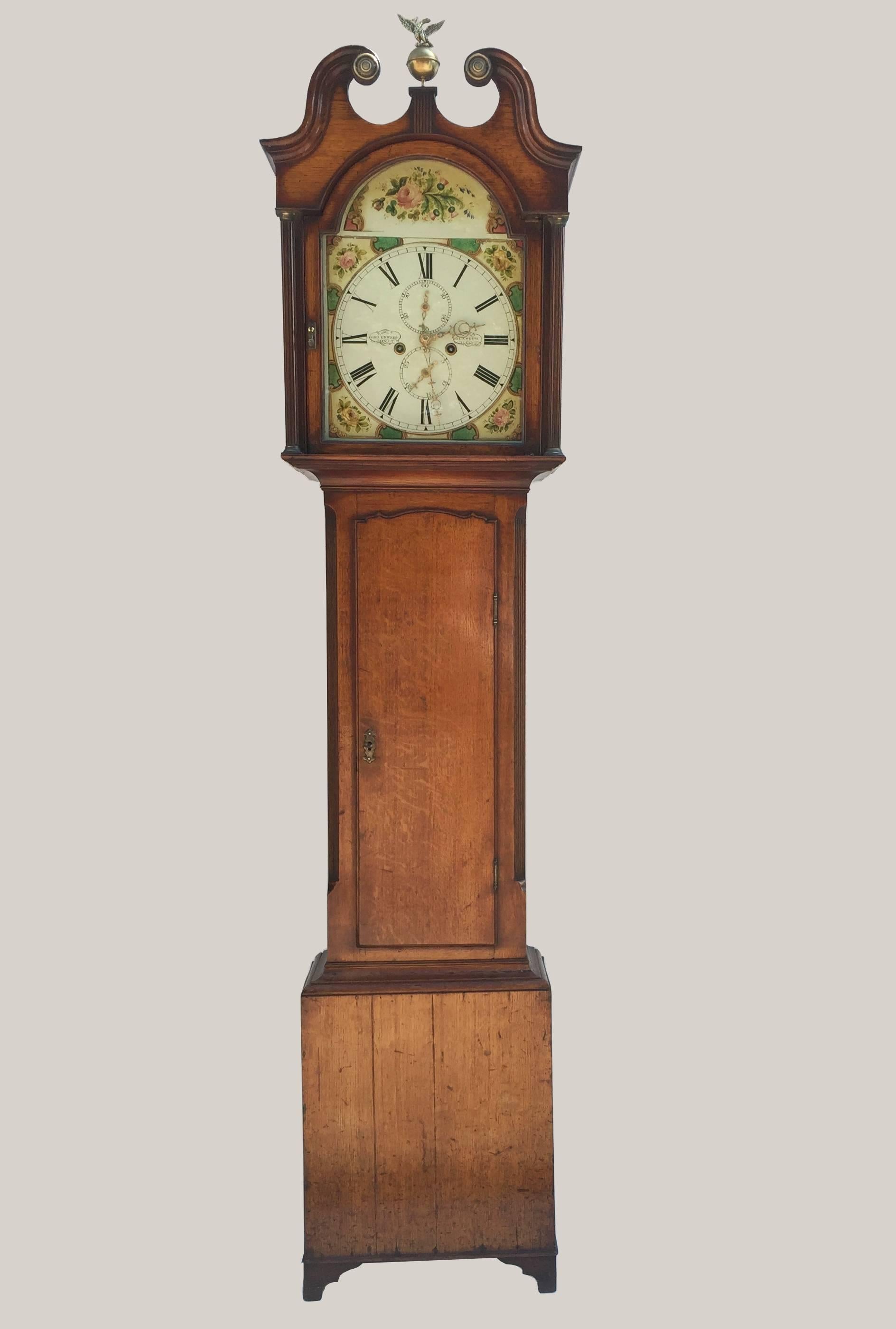 Great Britain (UK) Scottish Antique George III Oak Grandfather Clock, circa 1820 For Sale