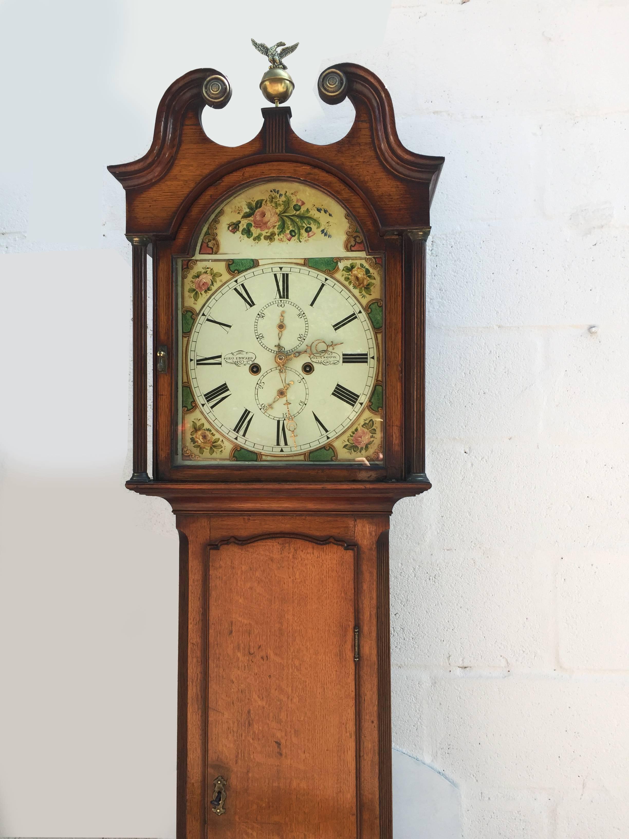 Scottish Antique George III Oak Grandfather Clock, circa 1820 In Excellent Condition For Sale In Glencarse, GB