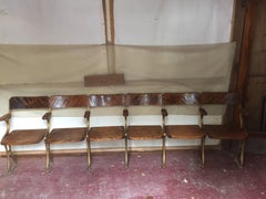 Antique Cinema Chairs with Maple Seats and Back and Cast Iron Frame