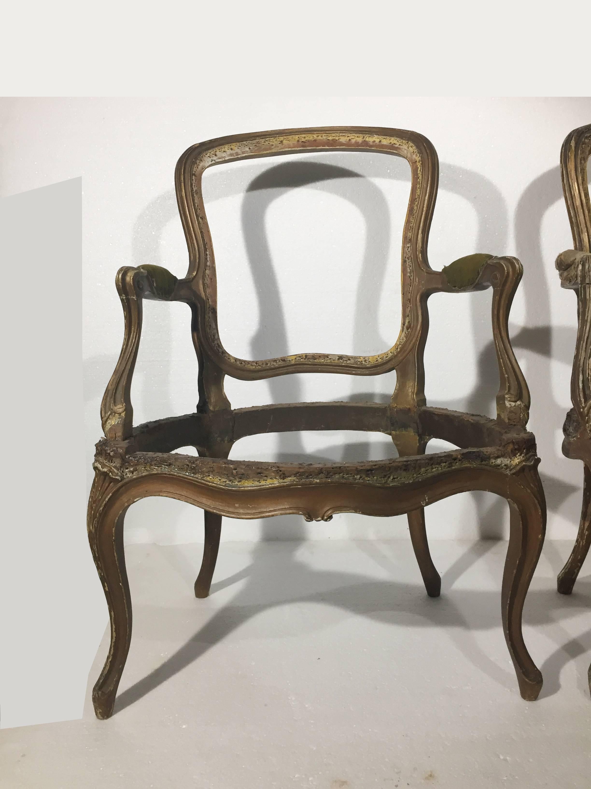 Pair of 18th Century Louis XV Period Fauteuil Armchairs for Restoration For Sale 2