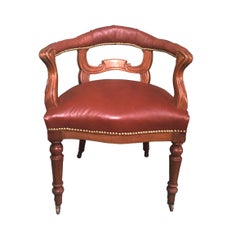 19th Century Gentleman's Library Chair in Chesnut Colour Leather, Oak Frame