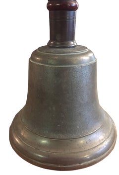 Antique Large Victorian Hand Bell with Wooden Walnut Handle