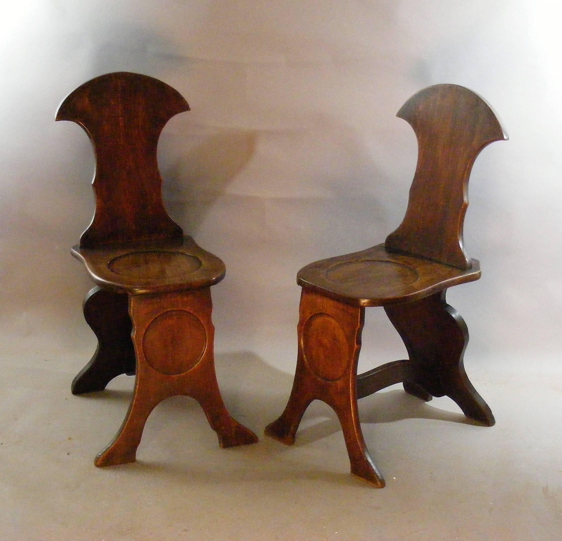 Scottish Chippendale Georgian 18th Century Pair of Hall Chairs in Mahogany For Sale