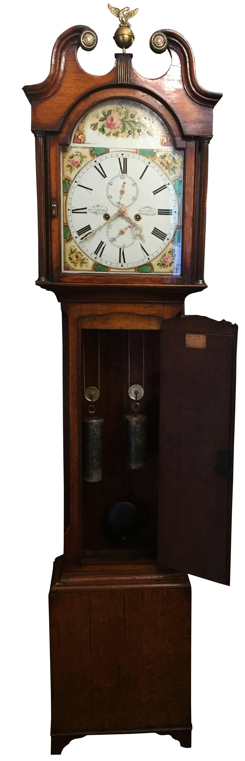 Scottish Antique George III Oak Grandfather Clock, circa 1820 For Sale 1