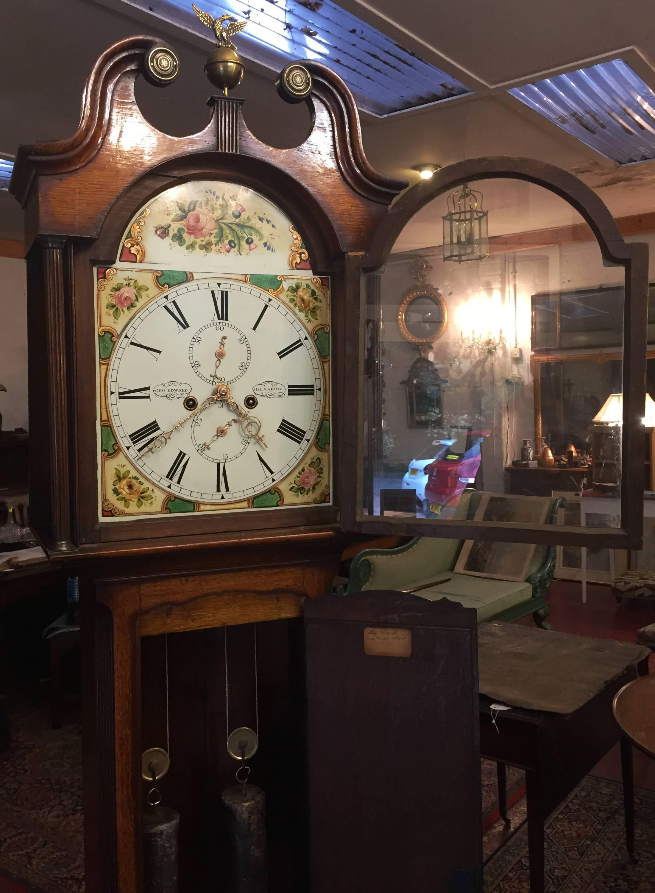 Scottish Antique George III Oak Grandfather Clock, circa 1820 For Sale 3