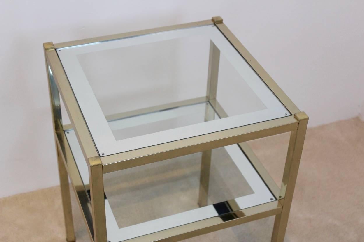 20th Century French Brass Mirrored Side Table For Sale