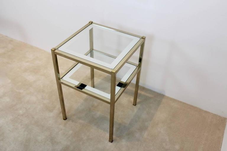 French Brass Mirrored Side Table For Sale at 1stDibs