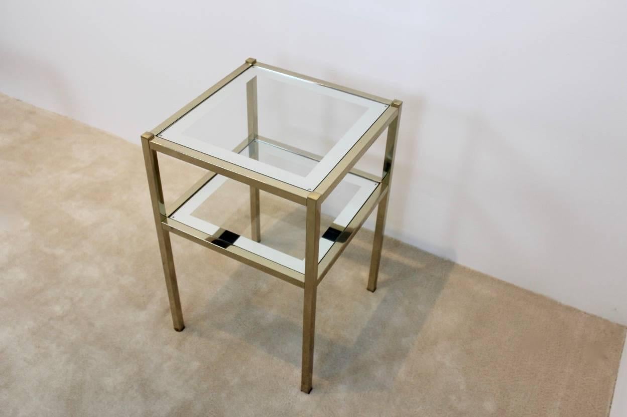 French Brass Mirrored Side Table For Sale 2