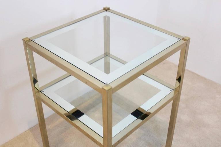 French Brass Mirrored Side Table For Sale at 1stDibs