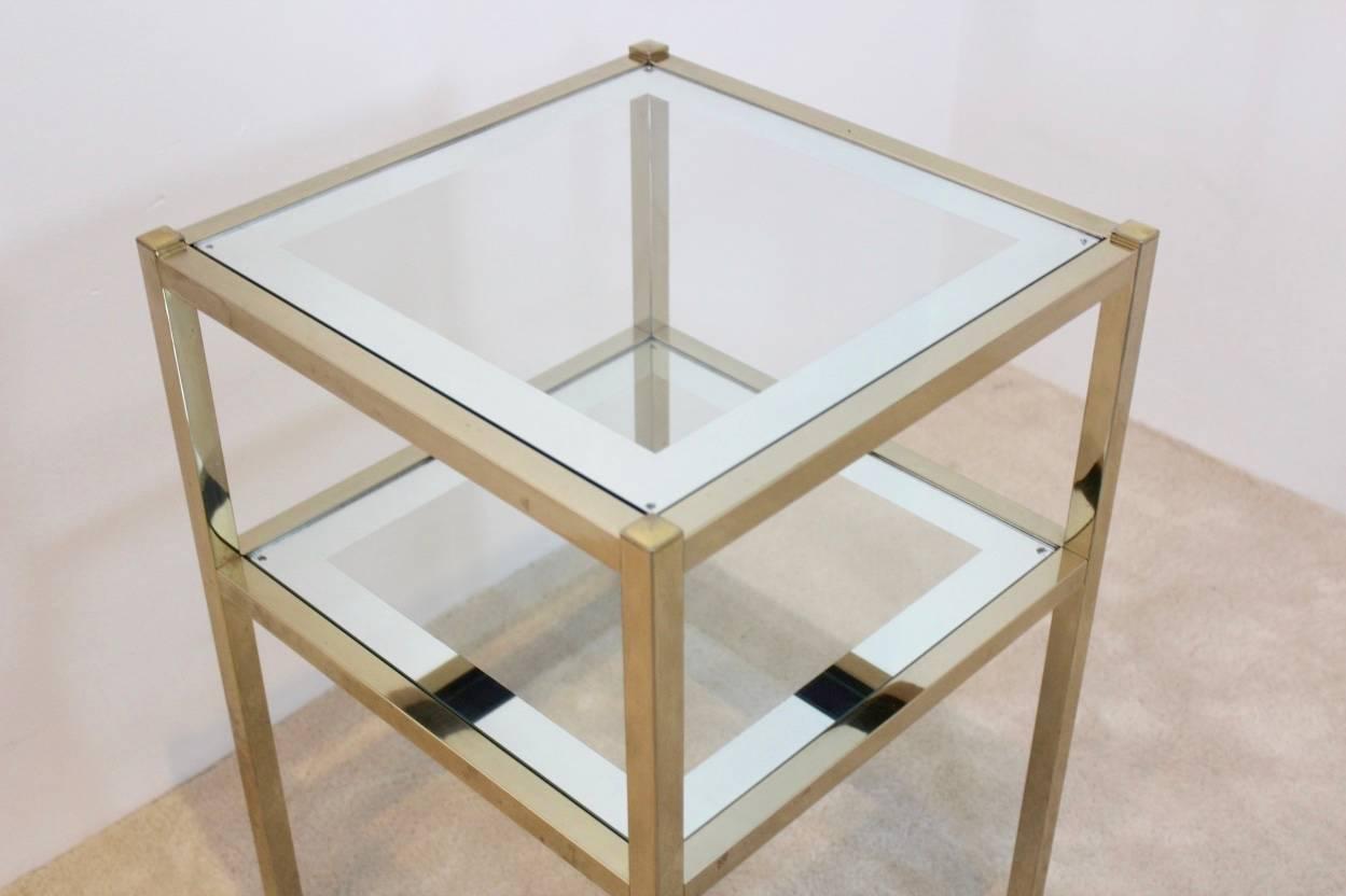 French Brass Mirrored Side Table For Sale 3
