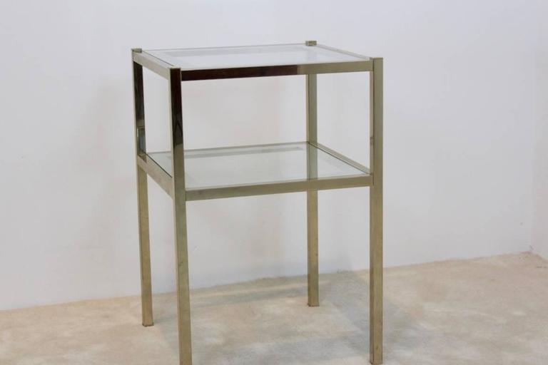 French Brass Mirrored Side Table For Sale at 1stDibs