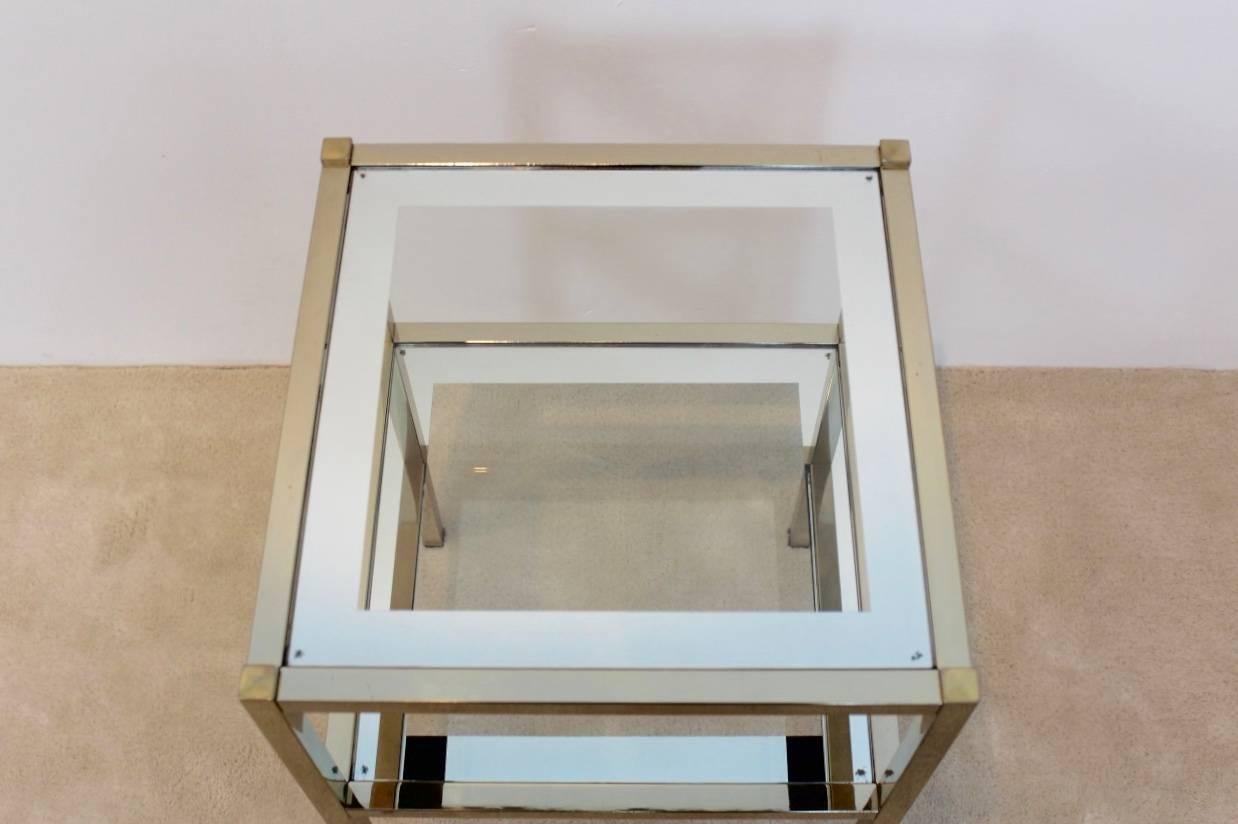 French Brass Mirrored Side Table For Sale 4
