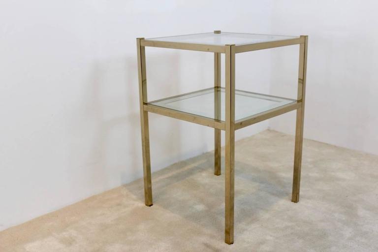 French Brass Mirrored Side Table For Sale at 1stDibs