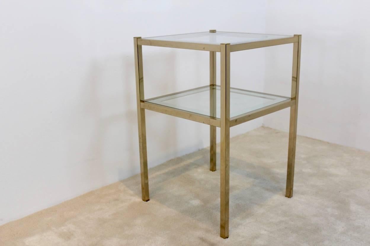 Mid-Century Modern French Brass Mirrored Side Table For Sale