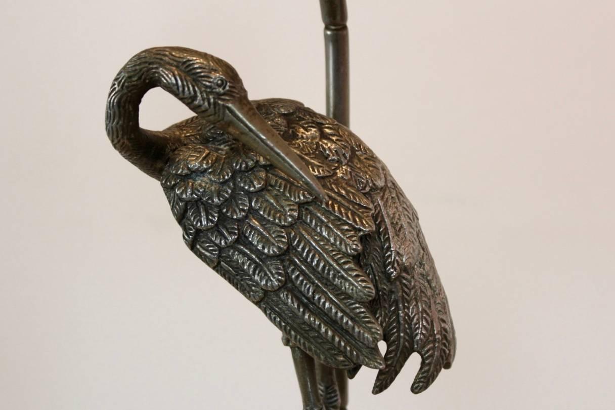 20th Century Sculptural Iron Bronzed Heron Table Lamp by Maison Baguès
