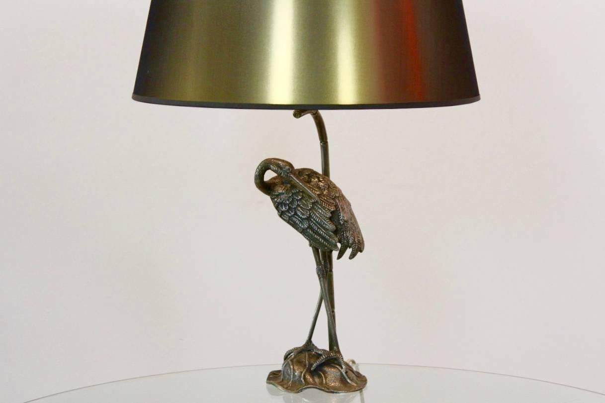 Sculptural Iron Bronzed Heron Table Lamp by Maison Baguès 1