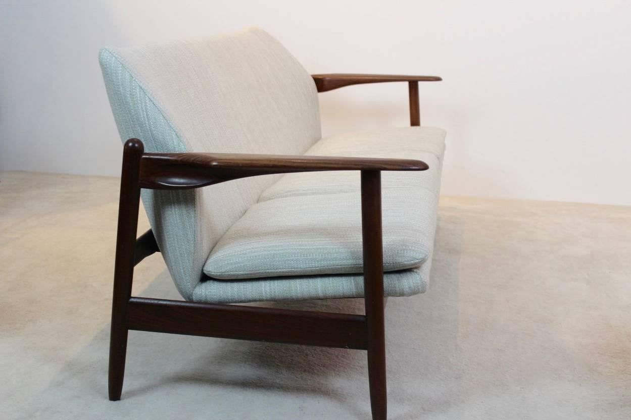 Wool Magnificent Three-Seat Teak Sofa by Propos Hulmefa, Dutch Design 1950s