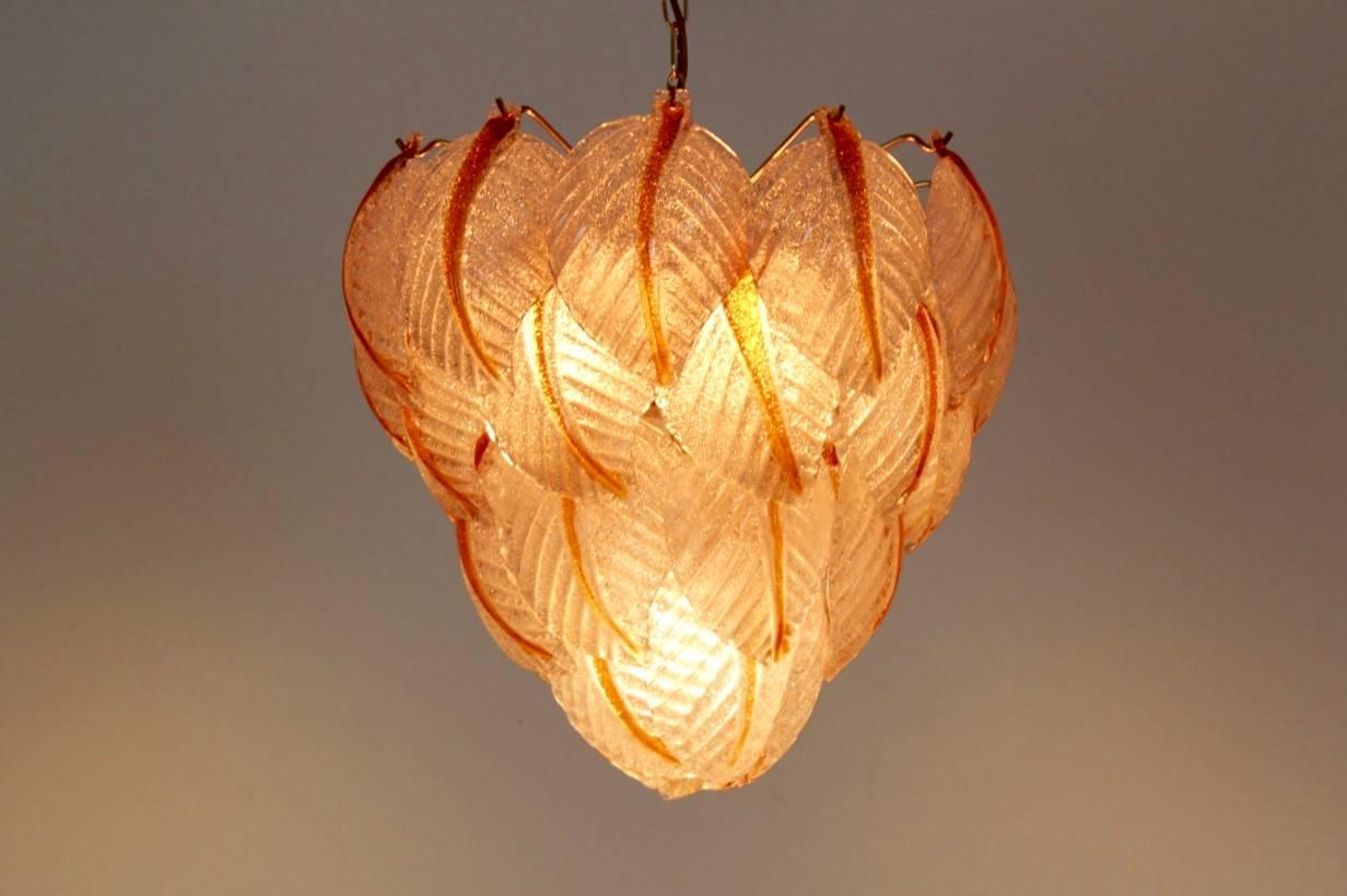 Italian Original Murano Glass Leaves Chandelier by A.V. Mazzega, Italy, 1970s