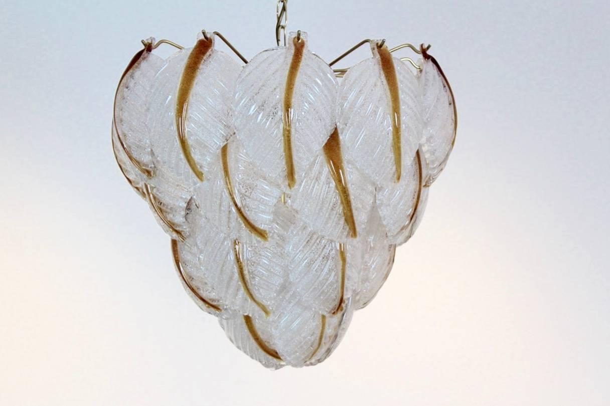 Original Murano Glass Leaves Chandelier by A.V. Mazzega, Italy, 1970s In Excellent Condition In Voorburg, NL