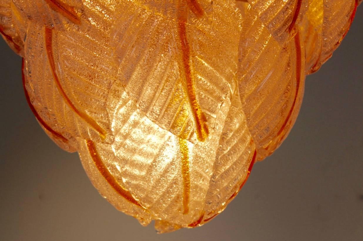 Mid-Century Modern Original Murano Glass Leaves Chandelier by A.V. Mazzega, Italy, 1970s